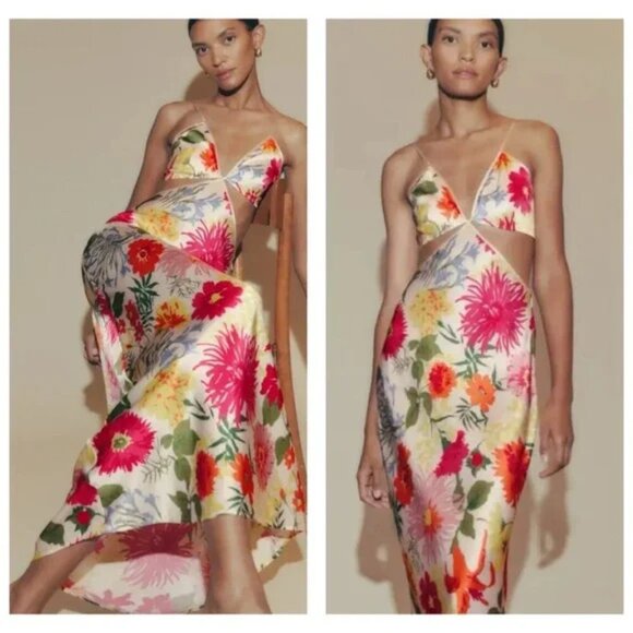 Reformation Poppies Fabrizia Silk Dress 0 New - Picture 2 of 15